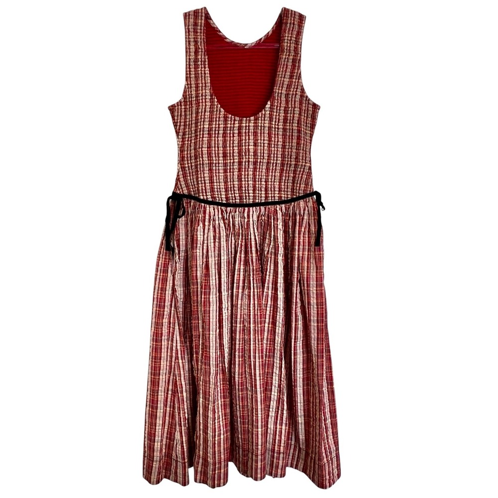 Free People Womens Nightingale Red Plaid Smocked Midi Dress Boho Sz Lg $245 MSRP - Picture 10 of 16